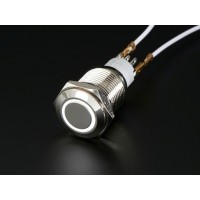 Weatherproof Metal Pushbutton with White LED Ring - 16mm White Momentary
