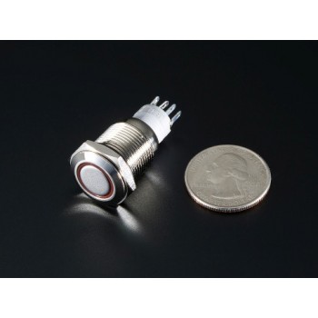 Weatherproof Metal Pushbutton with Red LED Ring - 16mm Red Momentary