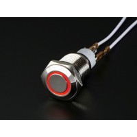 Weatherproof Metal On/Off Switch with Red LED Ring - 16mm Red On/Off