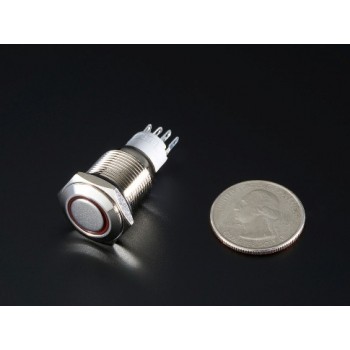 Weatherproof Metal On/Off Switch with Red LED Ring - 16mm Red On/Off