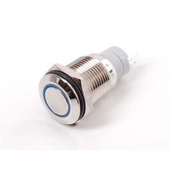 Weatherproof Metal On/Off Switch with Blue LED Ring - 16mm Blue On/Off