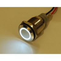 Weatherproof Metal On/Off Switch with White LED Ring - 16mm White On/Off